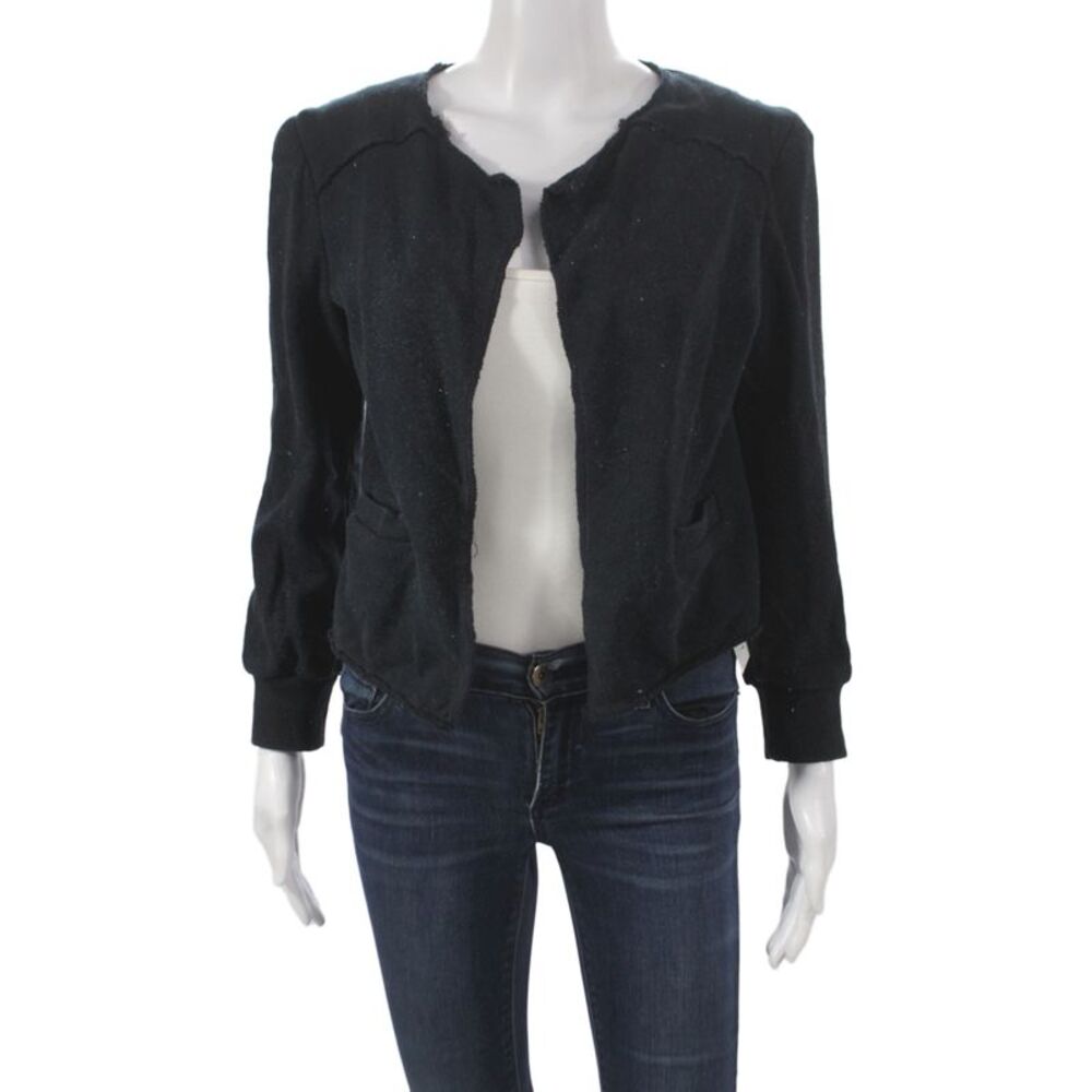 Drew Women Black Cotton Basic Jacket Crew Neck Long Sleeve Size S